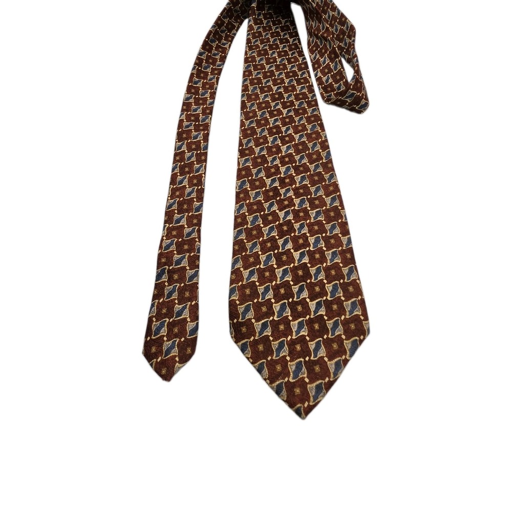 Geoffrey Beene Tie Mens OS Brown Excellent Silk Geometric Extra Long Preppy